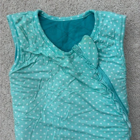 Posh Peanut Teal Polka Dot Ruffled Zippered Sleep Sack BROKEN ZIPPER - Picture 3 of 10